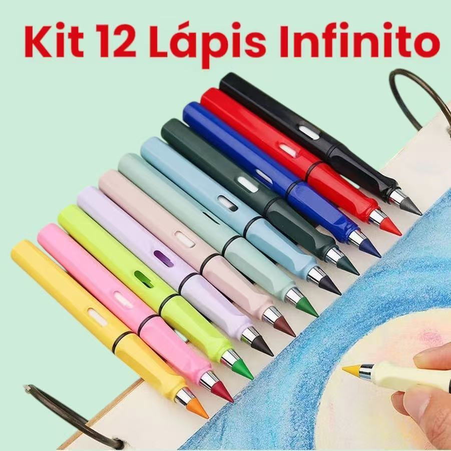 Kit Lápis Infinito 12 Cores Para Colorir Desenhar Escolar Lenbrancinha festa