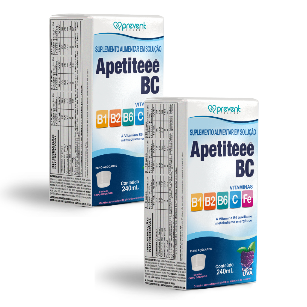 Kit 2 Apetiteee Bc Uva 240 Ml Vitamina C+ B1 B2 B6 Prevent Pharma