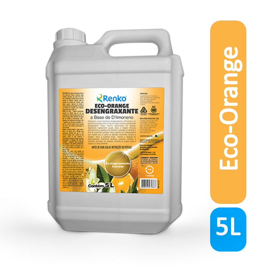 5L Eco Orange Desengraxante Bio à Base de D-Limoneno Renko - Limpeza Sustentável, Alta Per...