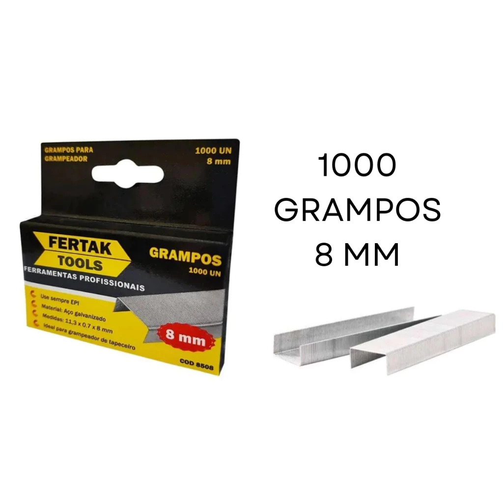 Grampo de Tapeceiro de 8mm (Fertak) em Embalagem Econômica de 1000 Unidades: Fixação Profissional