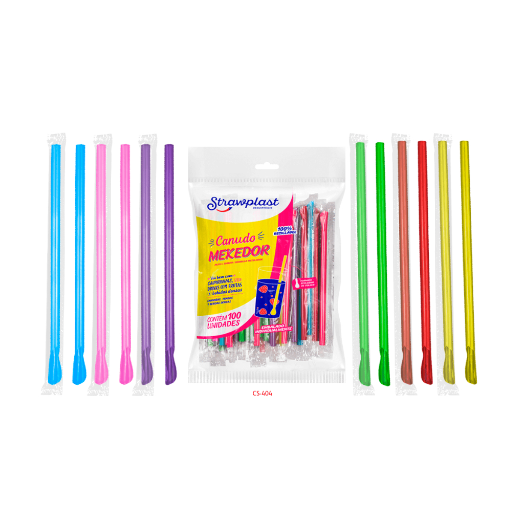Canudo Colher Mexedor Drink Colorido Strawplast 17,5cm  500 Unidades em Oferta na Shopee