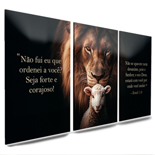 Kit de Quadros Decorativos Para Quartos e Sala Leão Cordeiro Seja Forte e Corajoso Religioso 3 peças (L. OVELHA) em Oferta na Shopee