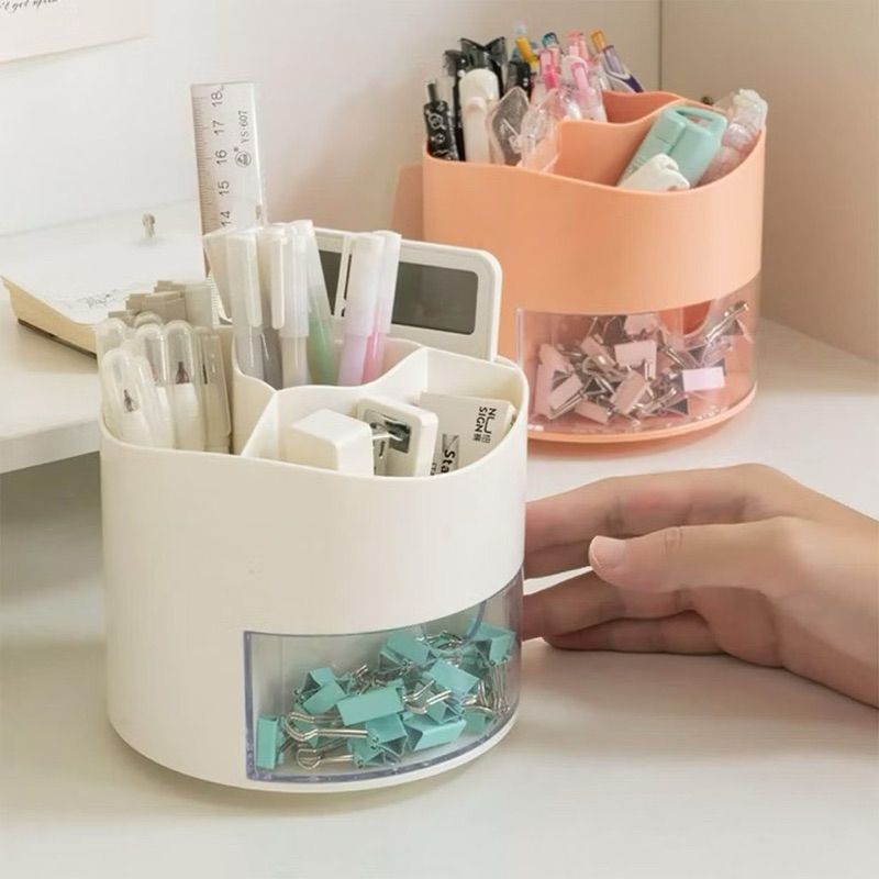 Organizador de Mesa Porta Lápis Giratório com 01 Gaveta