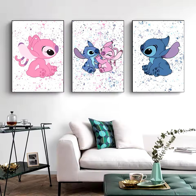 Quadros Decorativos 3 Peças 40x60 Desenho Lilo e Stitch em Oferta na Shopee