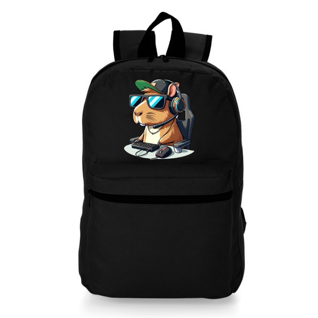 Mochila Estampada Personagens Feminina e Masculina Ideal para Escola Viagem Academia Passeio, Capivara Gamer Fofa