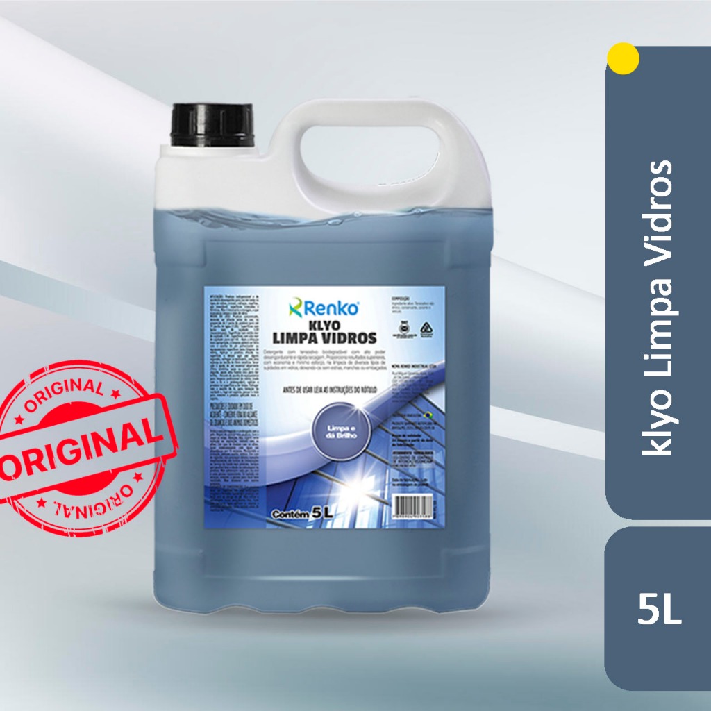 5L Klyo Limpa Vidros Profissional Renko - Brilho Sem Manchas, Alta Performance, Ideal para Uso Residencial e Comercial