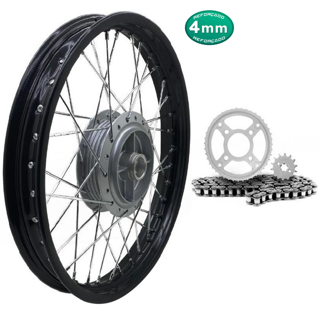 Roda Traseira Raio 4mm Ybr 125 Ybr Factor Aro Ferro Preto Com Relação