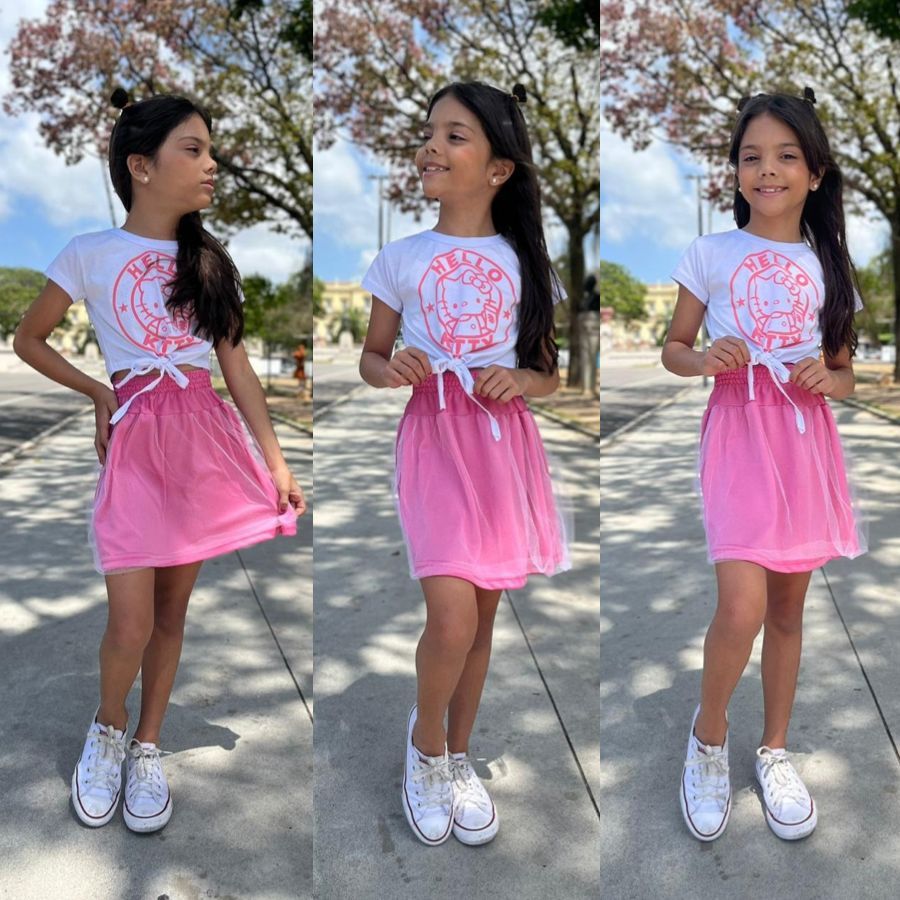 Conjunto Infantil Feminino Camiseta Menina Juvenil Kit 2 Peças Blogueirinha