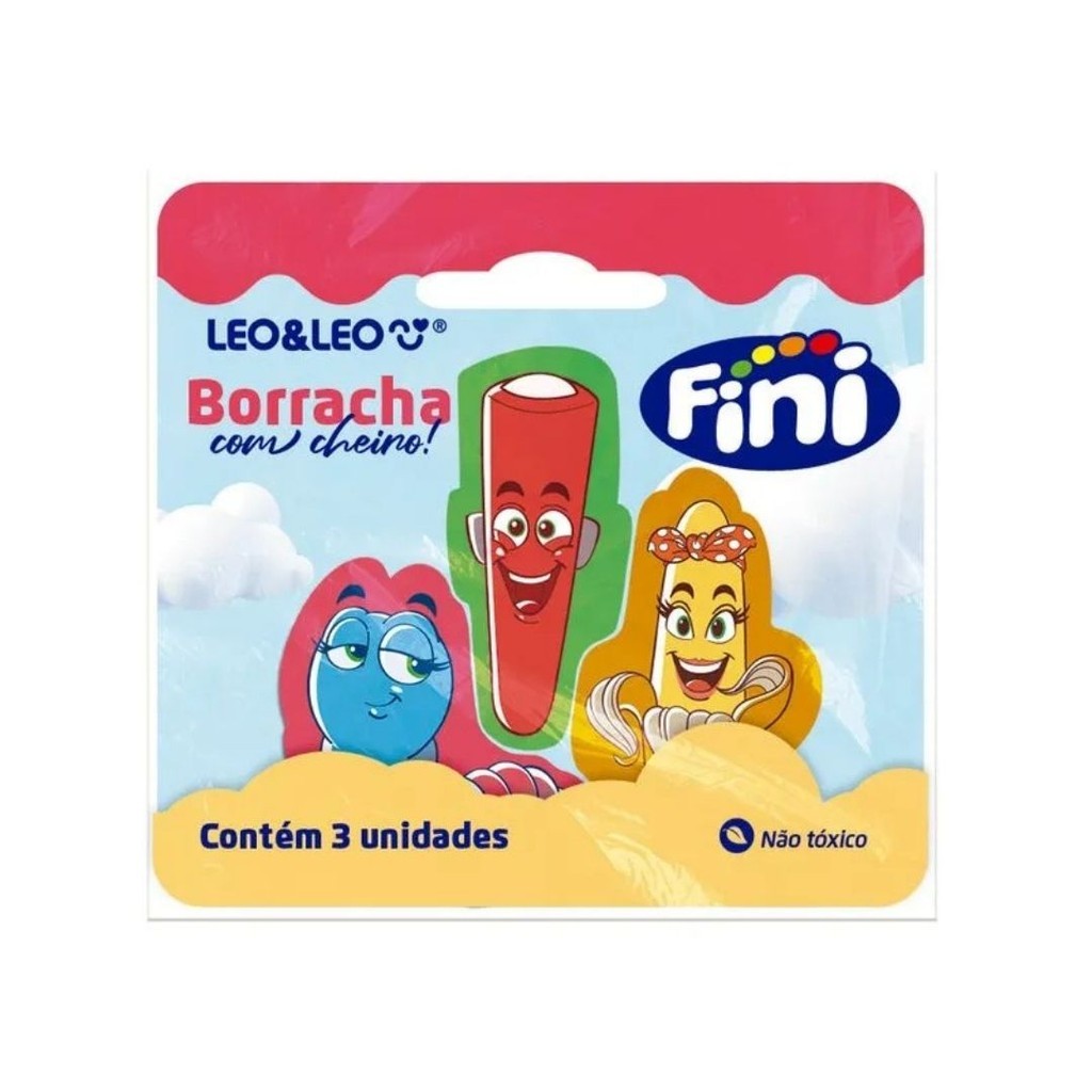 Borracha Escolar Fini Com Cheirinho Fini 3 Unidades - Mini Borracha Léo e Léo