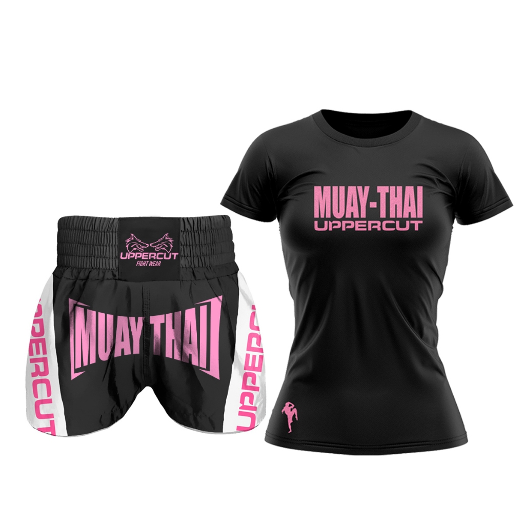 Kit Uppercut Short Calção Muay Thai Feminino E Camiseta