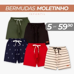 Kit Sortido 2 ou 5 Bermuda 100% algodão Infantil Menino 1 ao 10 Bermudas infantil menino bebe 100% Algodão