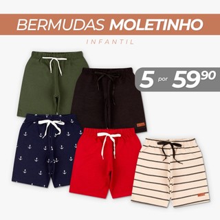 Kit Sortido 2 ou 5 Bermuda 100% algodão Infantil Menino 1 ao 10 Bermudas infantil menino …