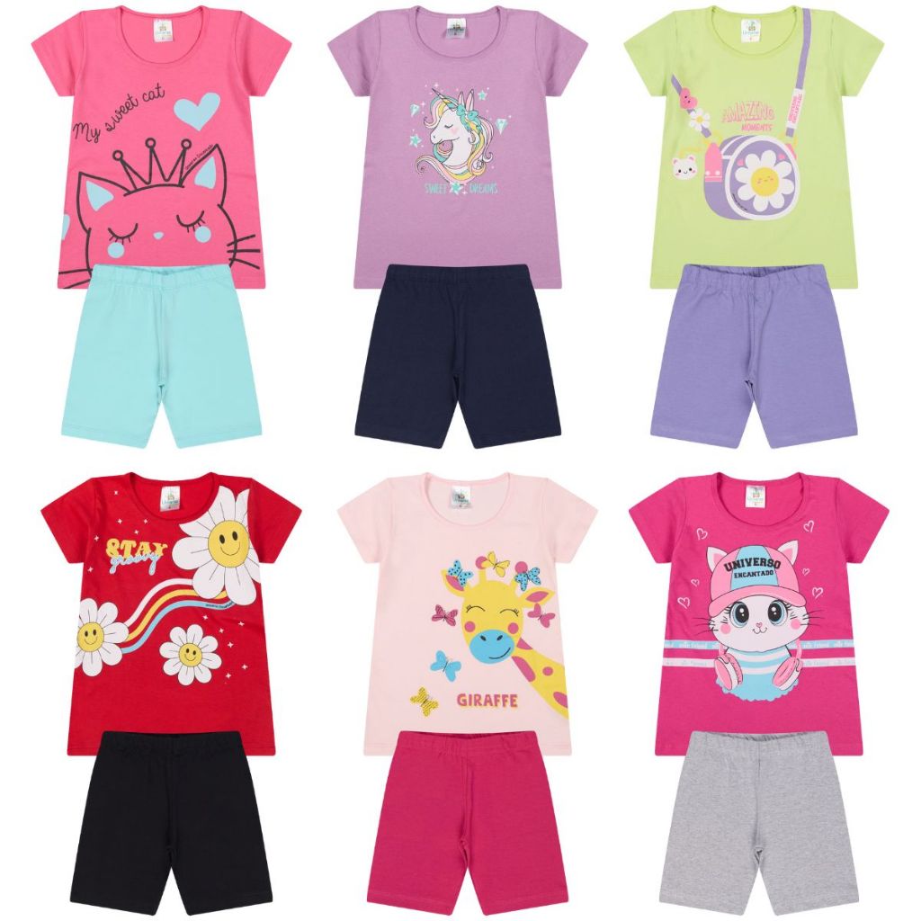 Kit Sortido 6 Peças de Roupas Bebe Menina Conjunto Ciclista Tamanho 1 ao 10 em Oferta na Shopee