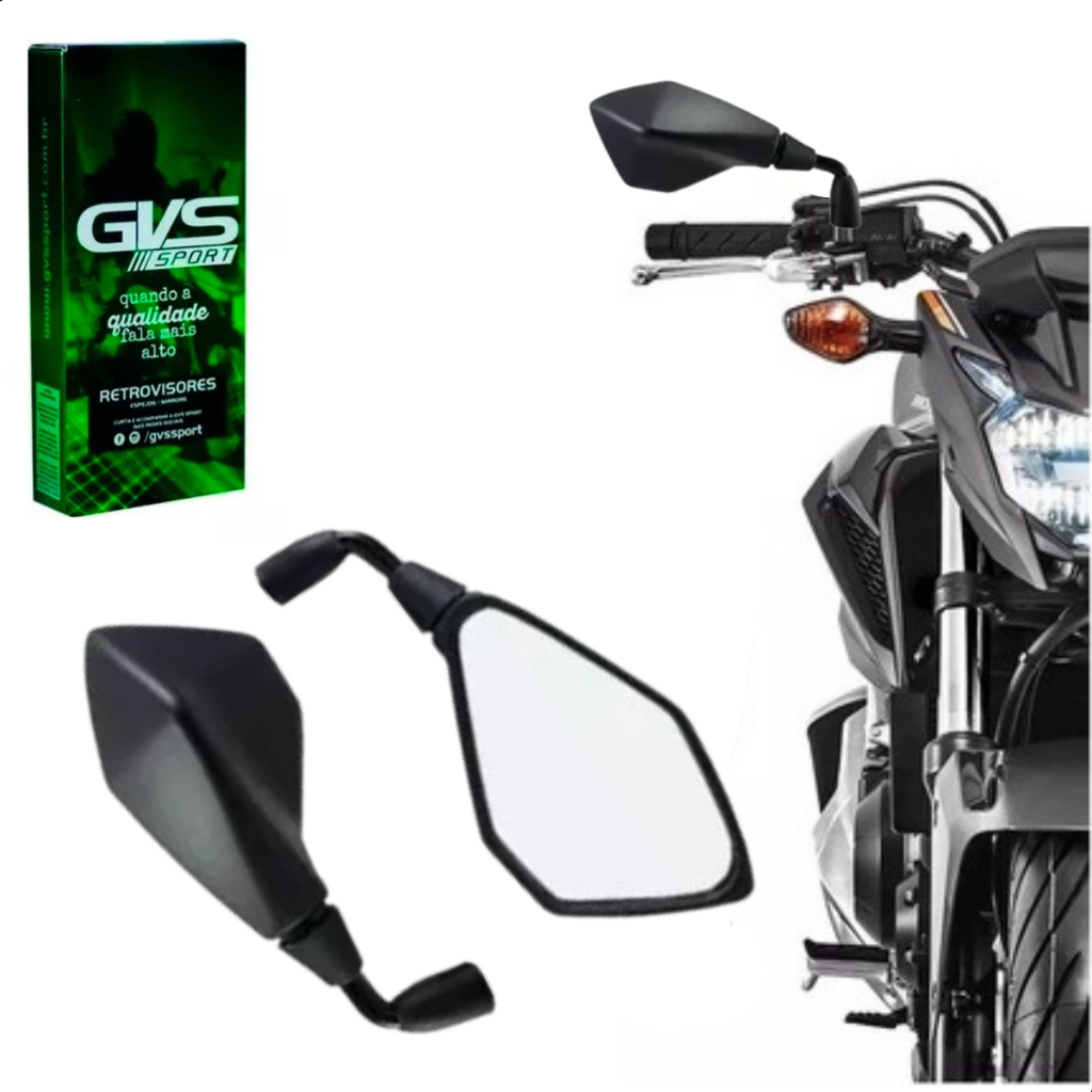 Retrovisor GVS Modelo Kawasaki Z400 Haste Curta 90 Graus Lente Plana Motos Para Honda