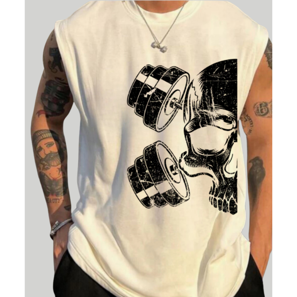 Camiseta Regata Oversized Camisa Machão Streetwear Treino Academia Musculação Caveira