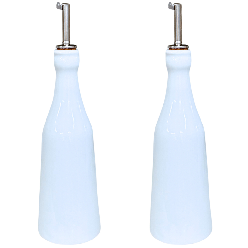 Kit 2 Galheteiros Porcelana Branca Premium 350ml Porta Azeite Vinagre Óleo Mesa Posta