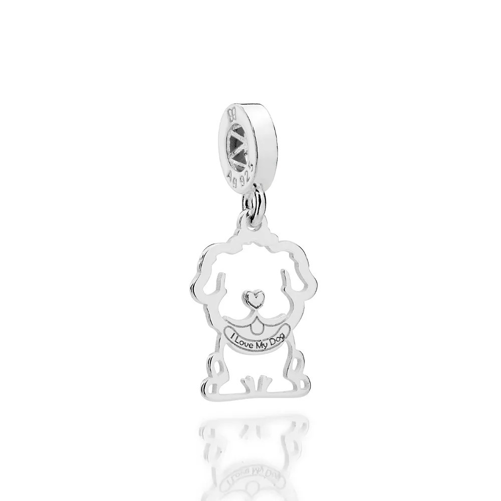 Berloque Rommanel Prata 925 Feminino Cachorro Vazado Pet I Love My Dog 840202