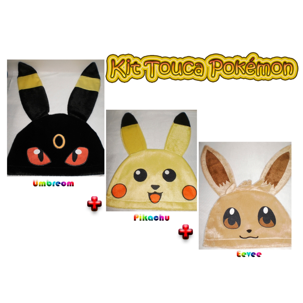 Touca Pokémon Umbreom + Pikachu + Eevee + Pokébola de Brinde