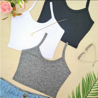 Kit cropped top feminino alcinha canelado 3,4 ou 5 peças -cores variadas P, M, G e GG em Oferta na Shopee