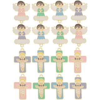 KIT 8 Pingentes Cruz + 8 Entremeios Anjo Resinado Cores Sortidas Dourado Cataforético Envernizado em Oferta na Shopee