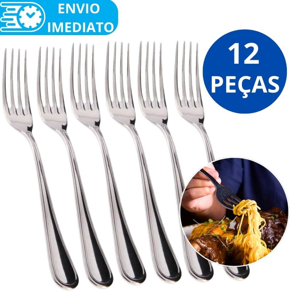 KIT 12 Unidades Garfo de Mesa 100% Aço Inox Premium Super Resistente Para Casa Restaurante Buffet Bar Garfo Talher 18cm