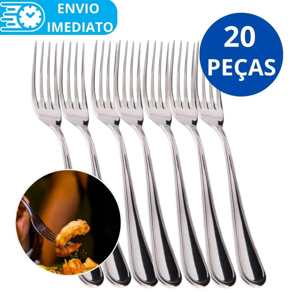 KIT 20 Unidades Garfo de Mesa 100% Aço Inox Premium Super Resistente Para Casa Restaurante Buffet Bar Garfo Talher 18cm