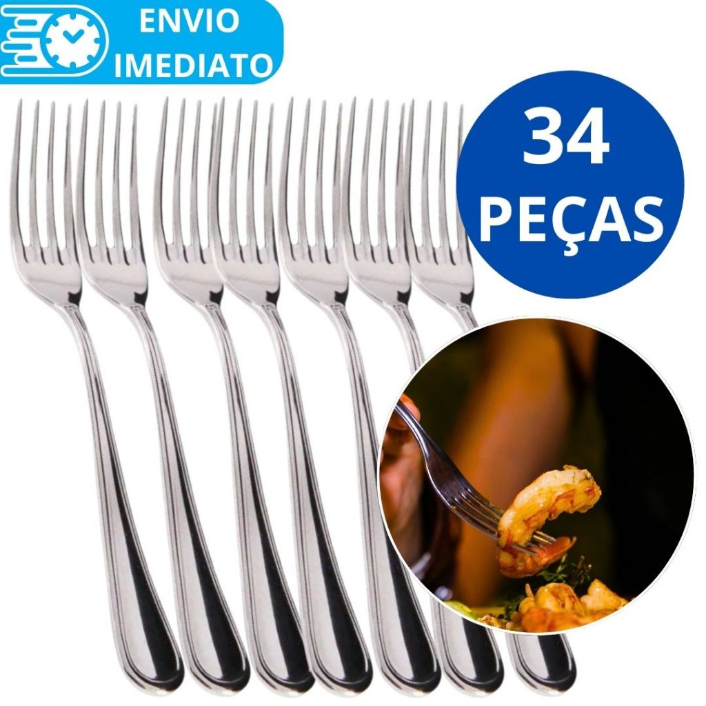 KIT 34 Unidades Garfo de Mesa 100% Aço Inox Premium Super Resistente Para Casa Restaurante Buffet Bar Garfo Talher 18cm