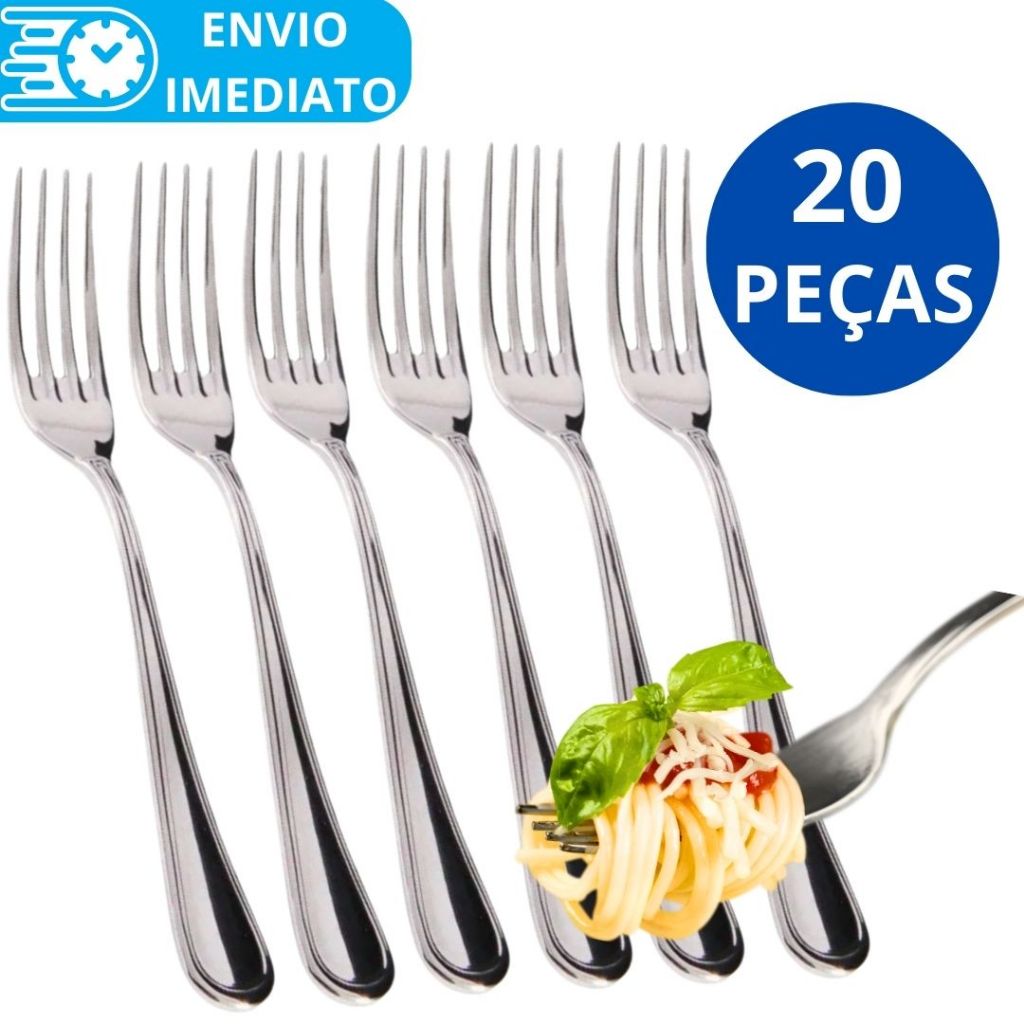 KIT 20 Unidades Garfo de Mesa Aço Inox Premium Super Resistente Para Casa Restaurante Buffet Bar Talher 18cm