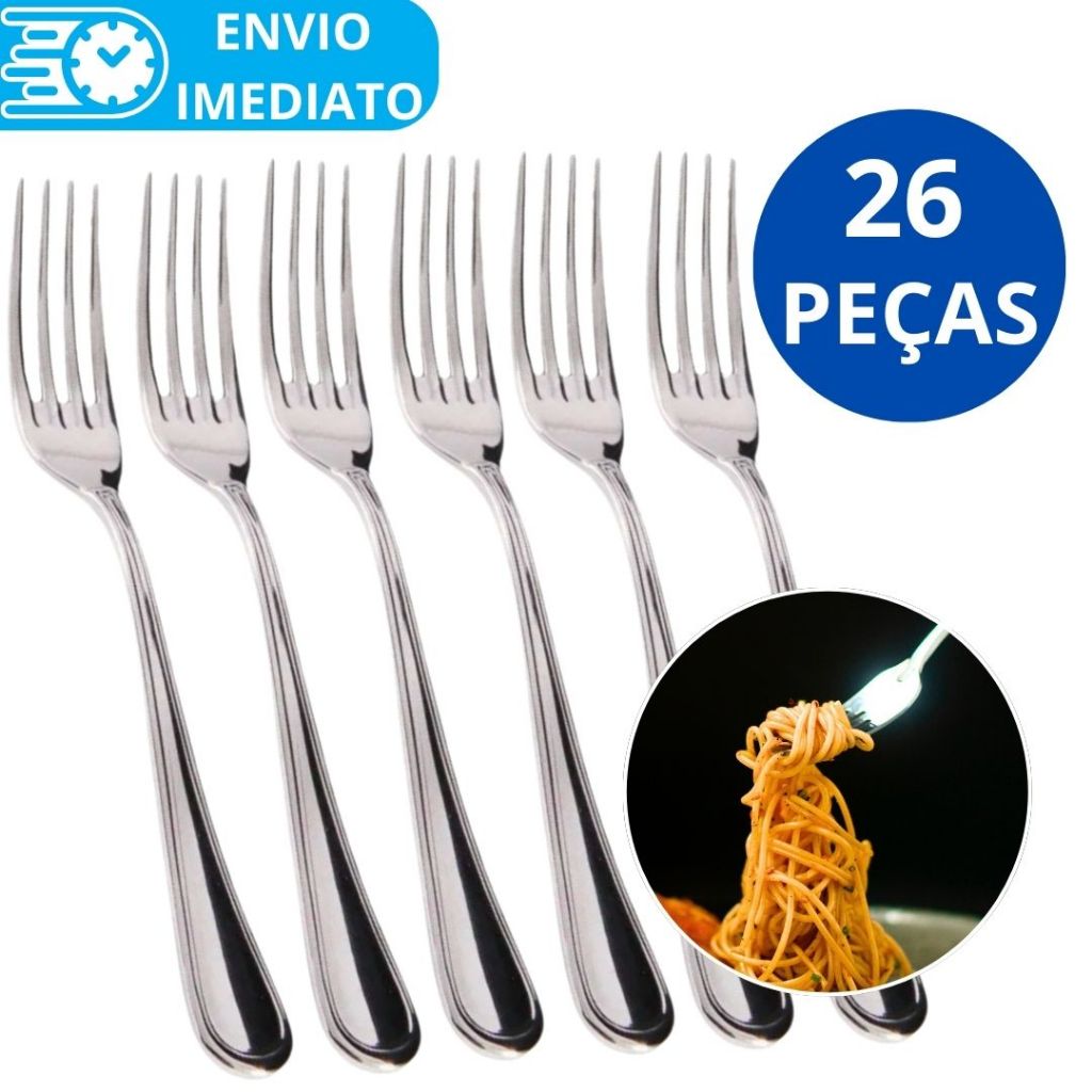 KIT 26 Unidades Garfo de Mesa 100% Aço Inox Premium Super Resistente Para Casa Restaurante Buffet Bar Garfo Talher 18cm