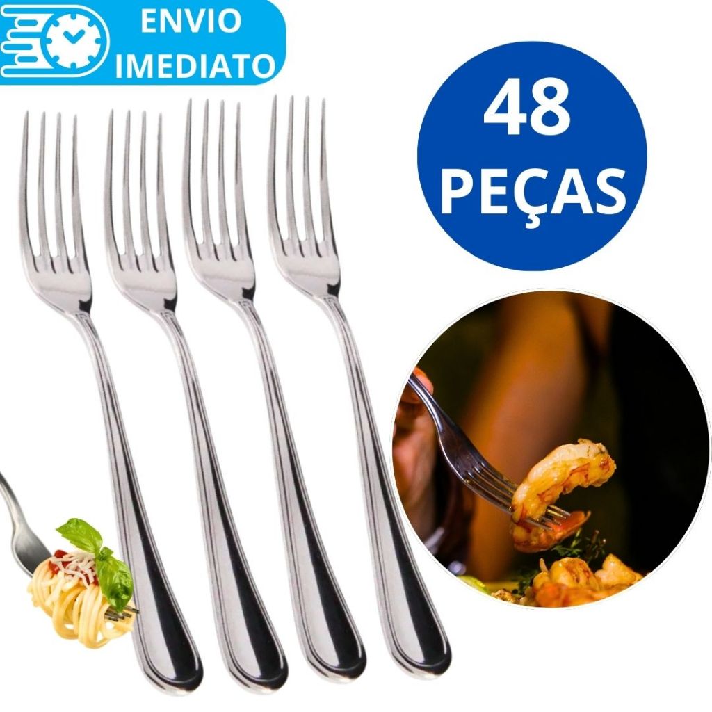 KIT 48 Unidades Garfo de Mesa 100% Aço Inox Premium Super Resistente Para Casa Restaurante Buffet Bar Garfo Talher 18cm