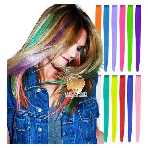 Aplique Cabelo Mechas Coloridas Presilha Tic Tac 1 Unidade Presente Mega