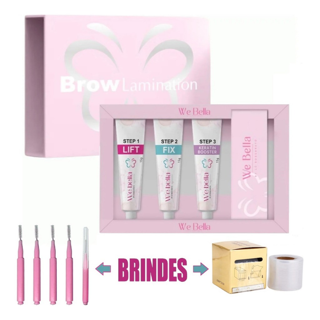 Kit Brow Lamination e Lash Lift We Bella Sobrancelhas Cilios Escovinha Aplicador Papel Filme Escova