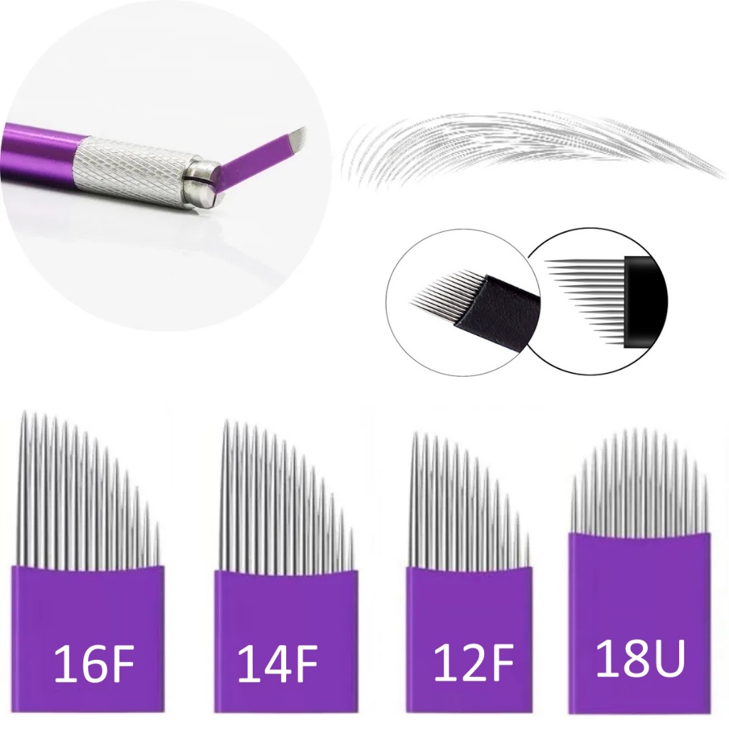 Laminas Nano Flex U Para Tebori Micropigmentação 0.16mm 12F 14F 16F 18U Agulhas Chanfrada