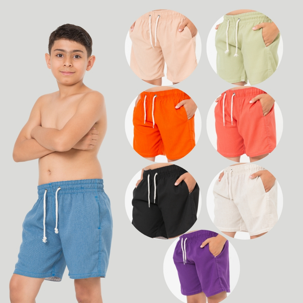 Kit Com 3 Bermuda de Linho Infantil Shorts Menino Masculino Oferta