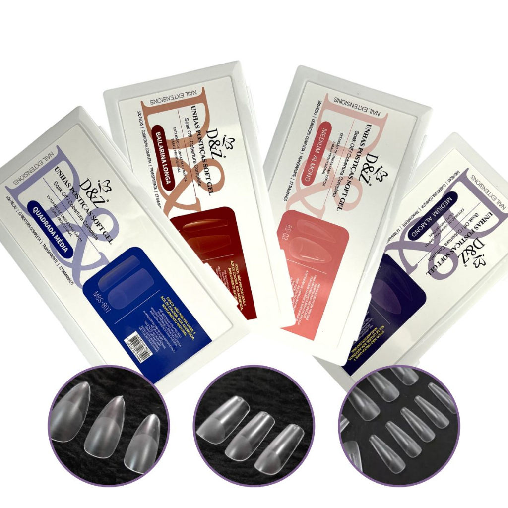Unhas postiças Soft Gel D&Z com 500 unidades Bailaria Almond e Quadrada em Oferta na Shopee