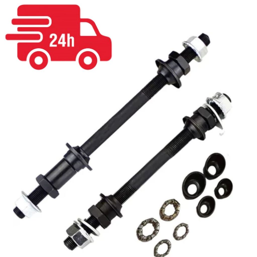 Par de Eixo Bicicleta Dianteiro e Traseiro Esferado Completo com Porcas Alta Resistência em Oferta na Shopee