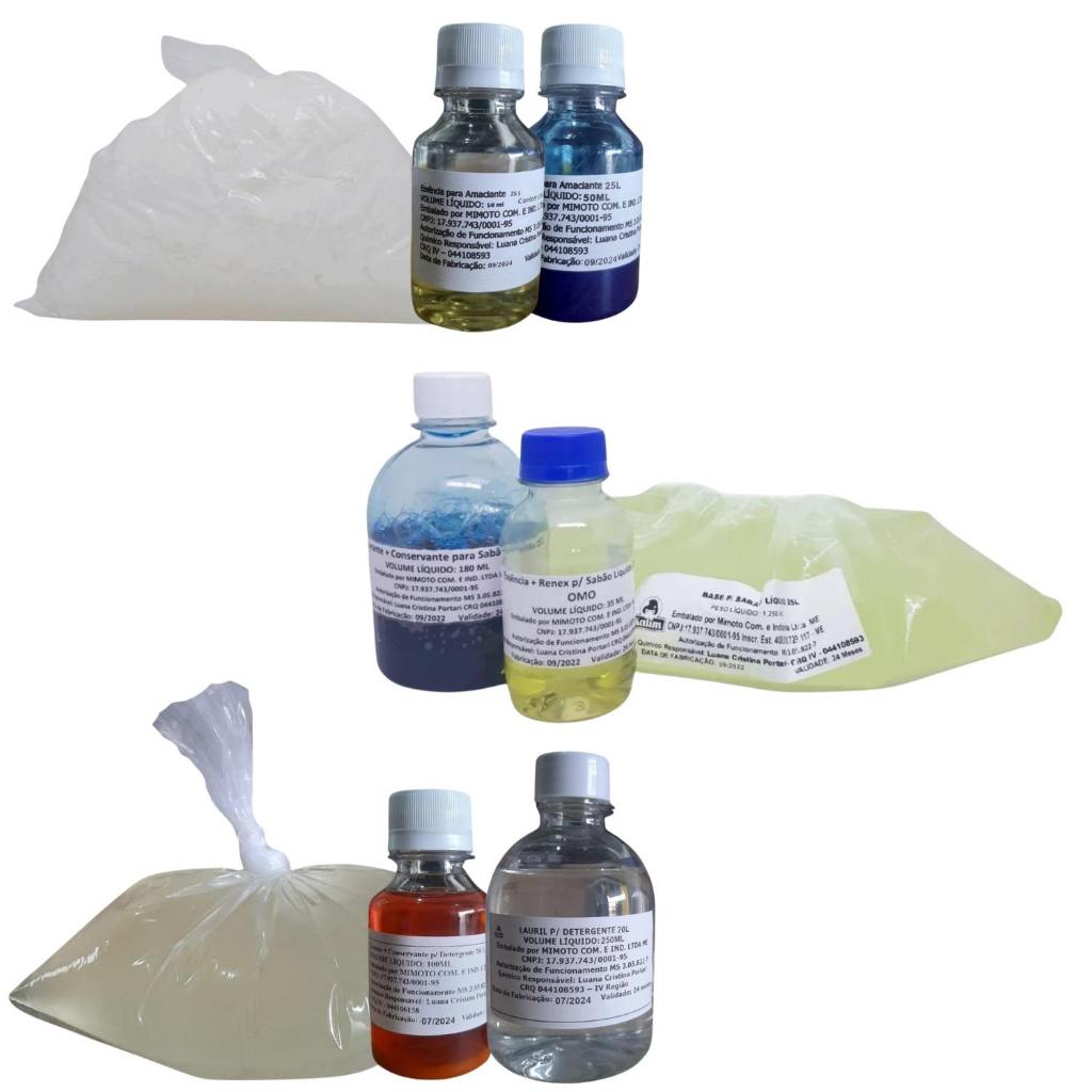 Kit Fabricação Detergente 20L, Amaciante 25L e Sabão Líquido 25L - Qualidade, Faça Você Mesmo