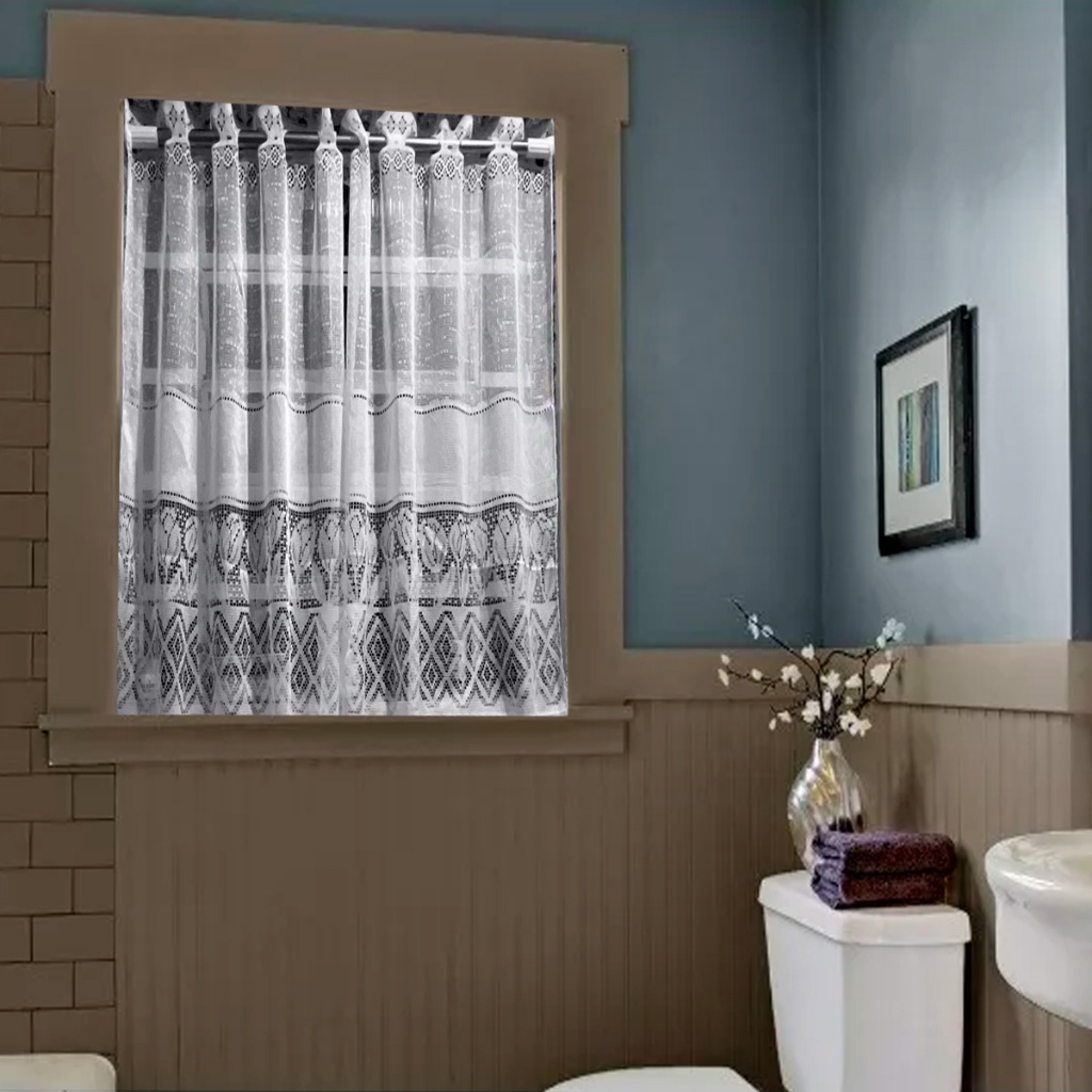 Cortina De Vitrô De Banheiro Renda 80x75cm - Estampa Floral em Oferta na Shopee