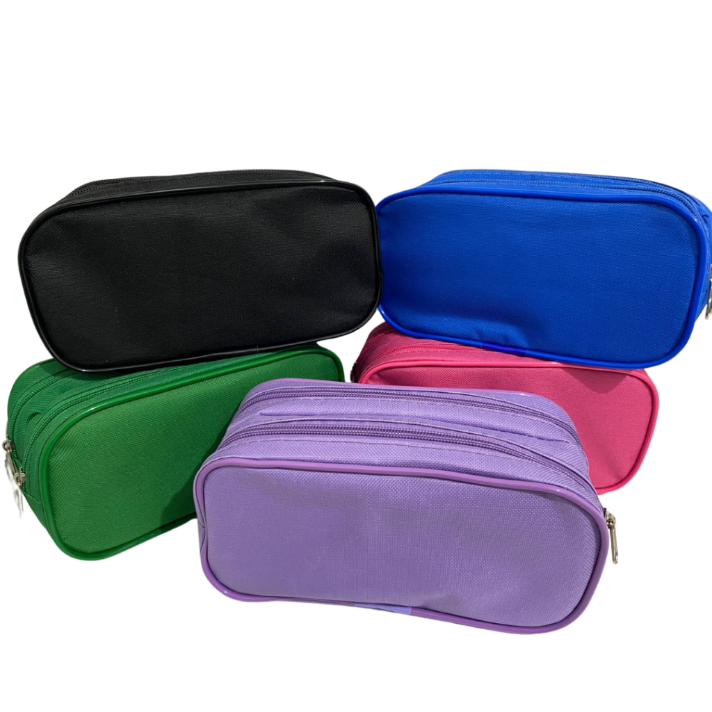 Estojo Escolar Duplo Várias Cores Em Nylon Liso Colorido Necessaire