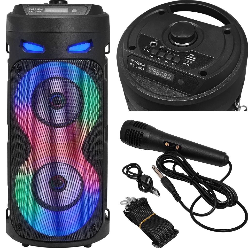 Imagem Caixa de Som Gigante com Maicrofone Karaokê Bluetooth Portátil Rádio Cartão de Memória Preta LED