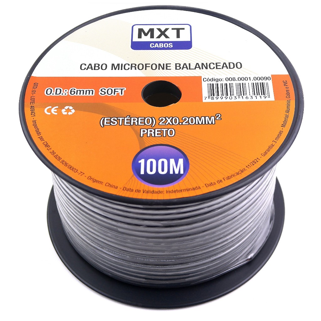 Cabo Microfone Xlr Balanceado Estereo Dmx Rolo Bobina 100m em Oferta na Shopee