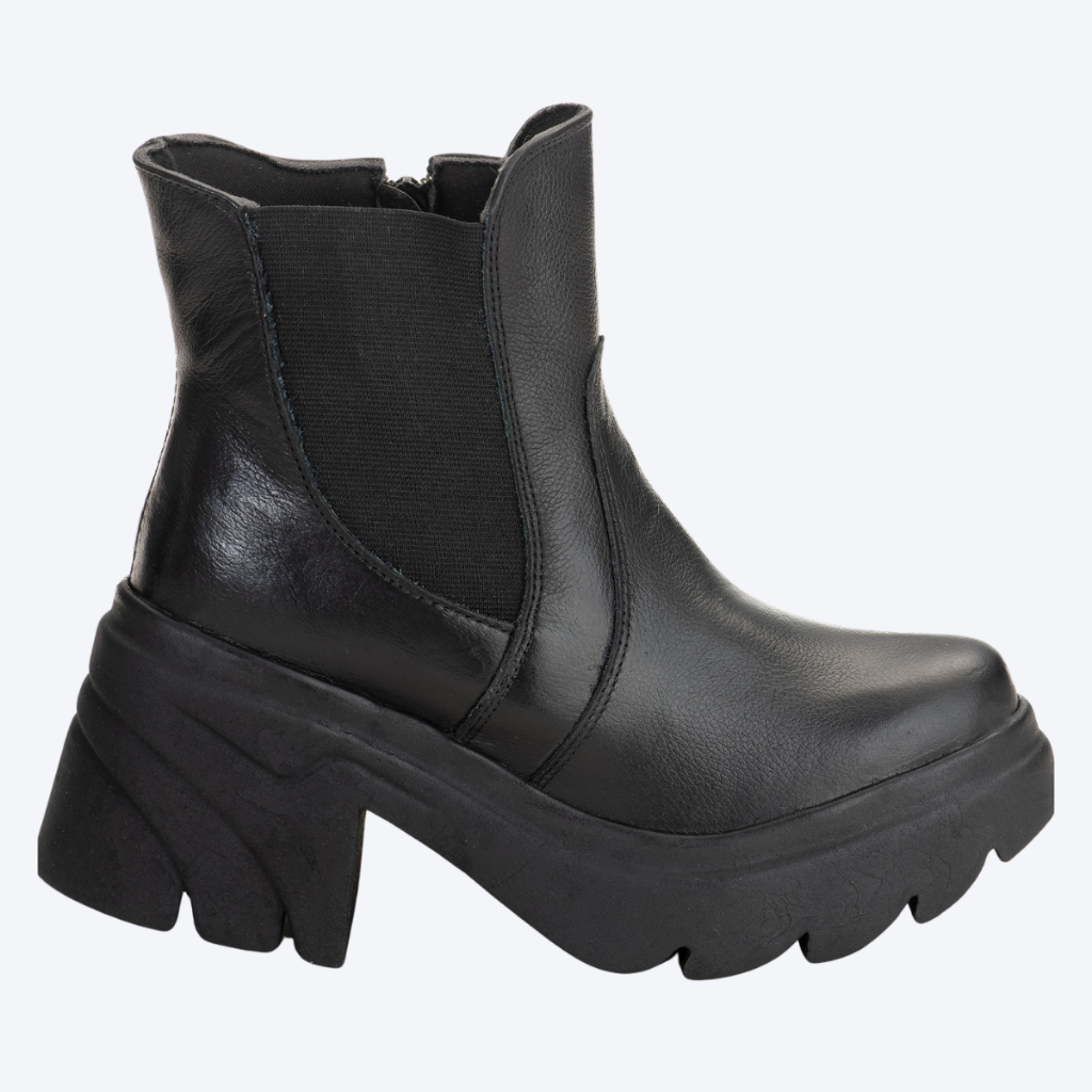 Bota Coturno Chelsea Feminino Couro Legítimo Casual Médio Salto Tratorado