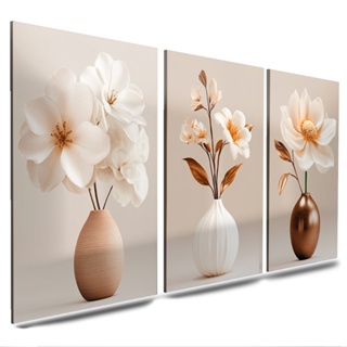 Kit de quadros decorativos para quartos e salas vaso de flores marrom e branco gold luxo 3 peças (VASO MARROM) em Oferta na Shopee