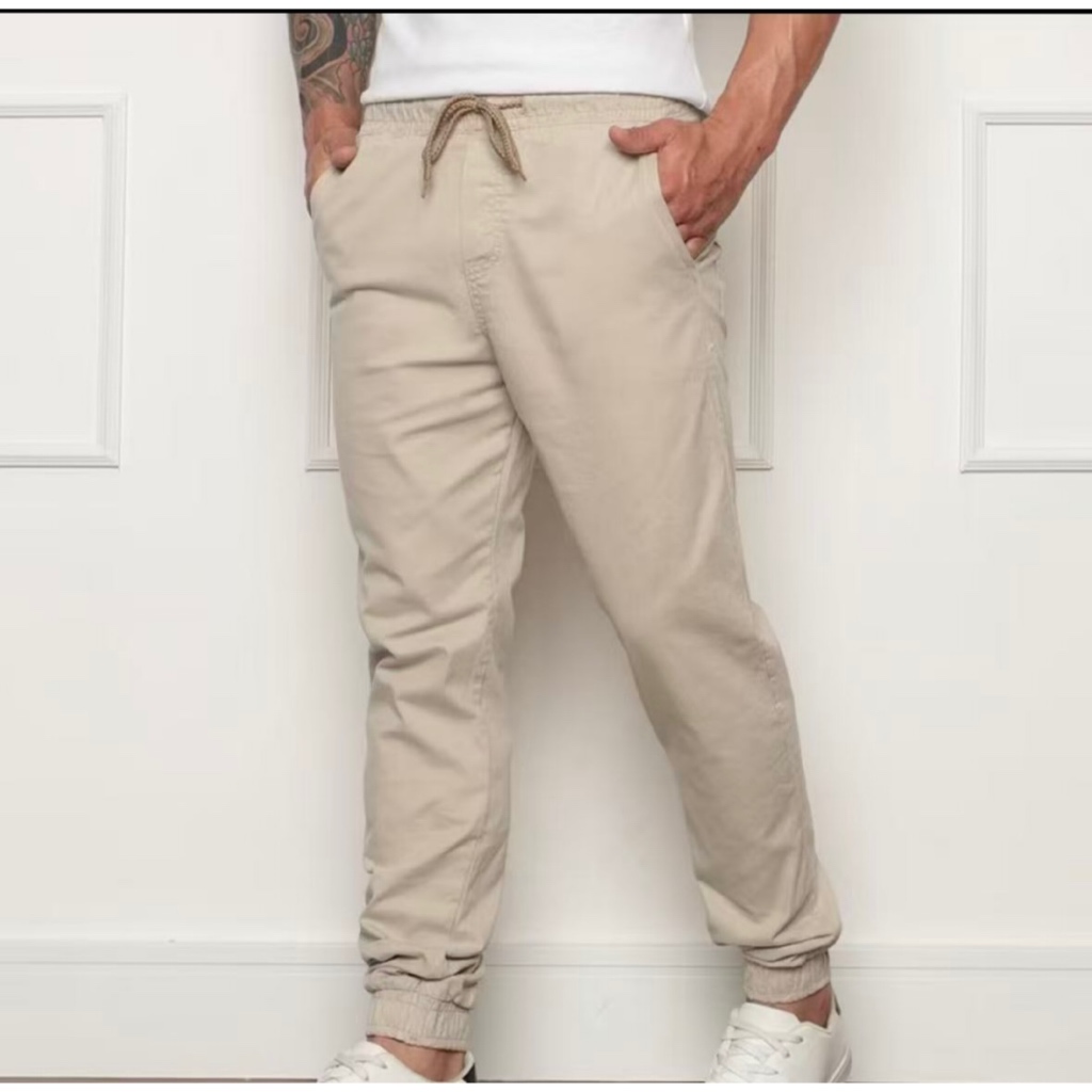 "Calça Jogger Masculina de Sarja Preta – Slim Fit Estilo Cargo