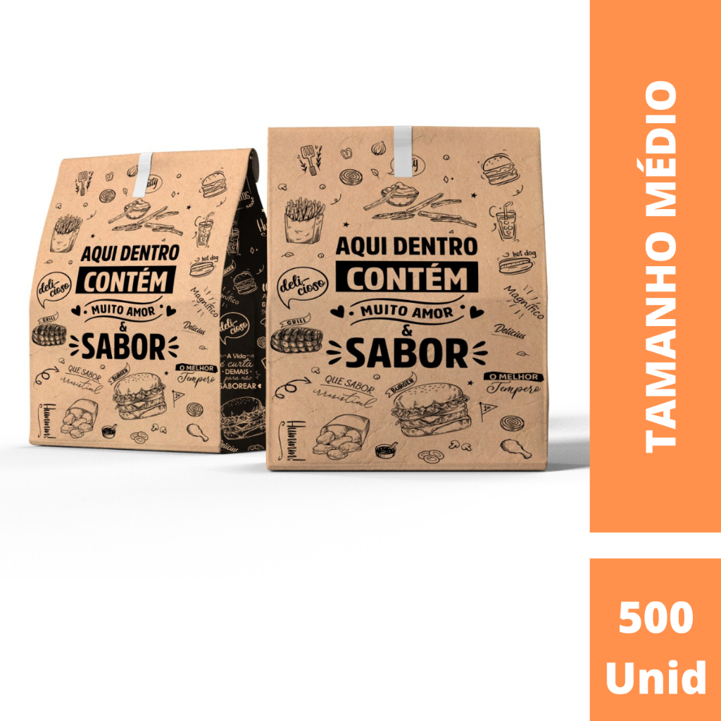 Kit 500 Sacos Kraft Papel Para Delivery Médio 30x20x12 - Modelo SOS em Oferta na Shopee