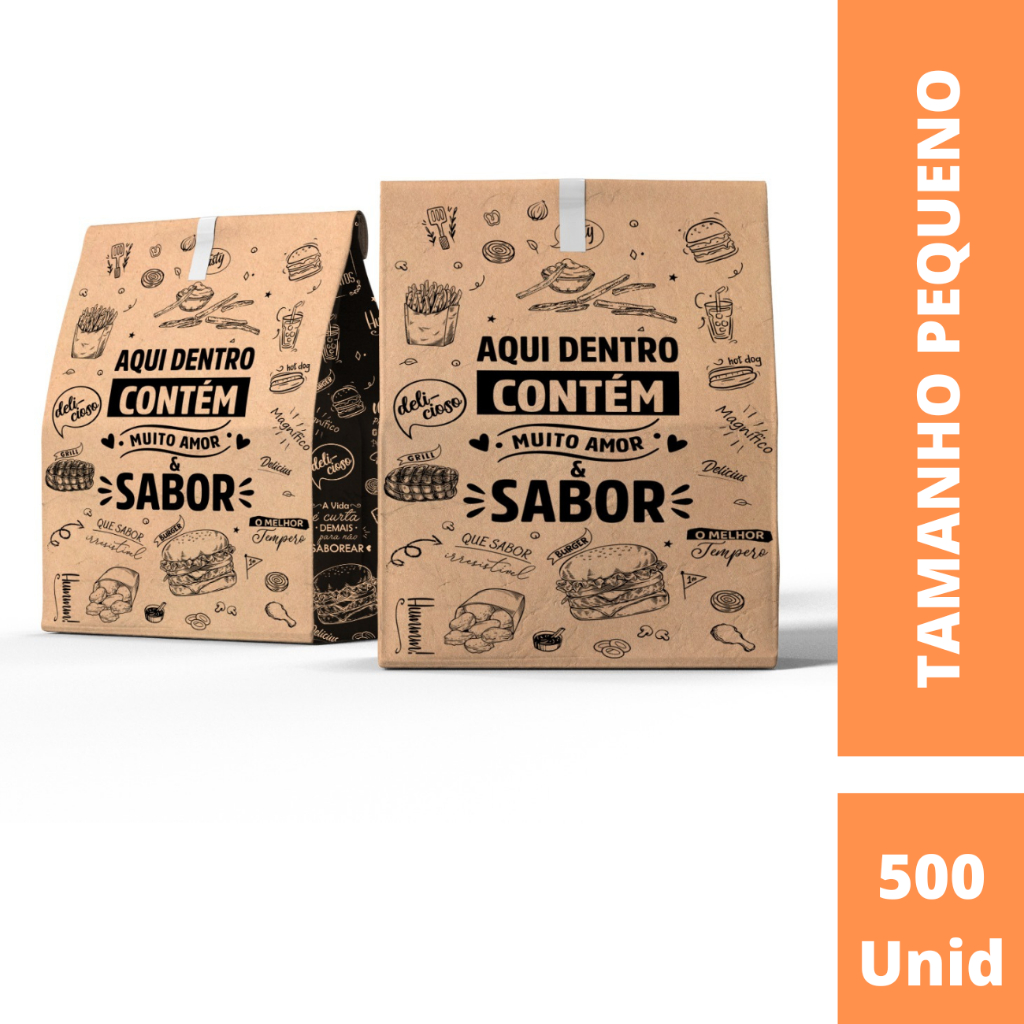 Kit 500 Sacos De Papel Kraft Pequeno 28x18x09 Embalagem Delivery, Lanches, Salgados em Oferta na Shopee