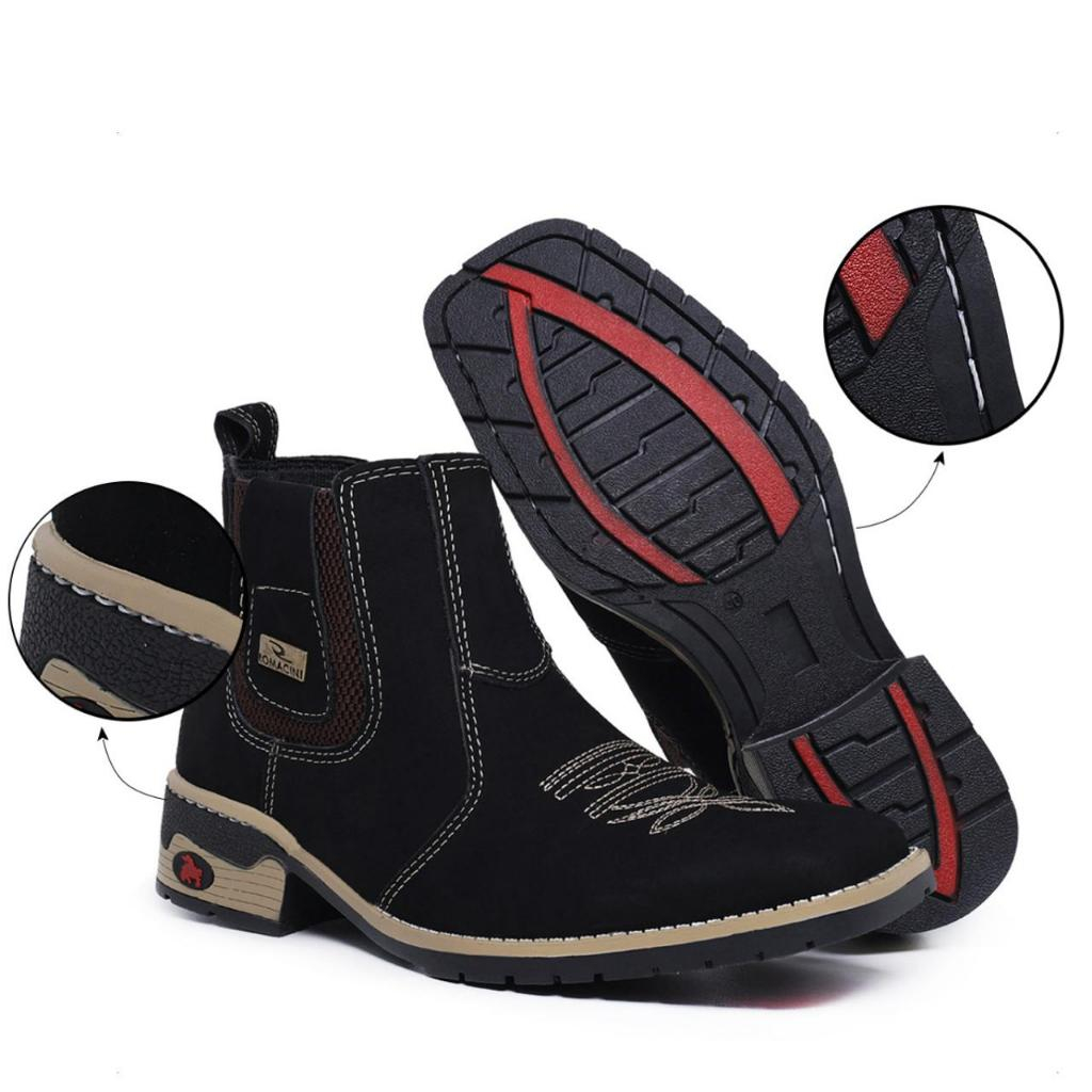 Bota Botina Masculina Texas Texana Country bordada em Couro Nobuck solado Costurado Blaqueado em Oferta na Shopee