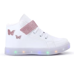 Tênis Infantil Feminino De Led Botinha Borboleta Cano Alto Barato