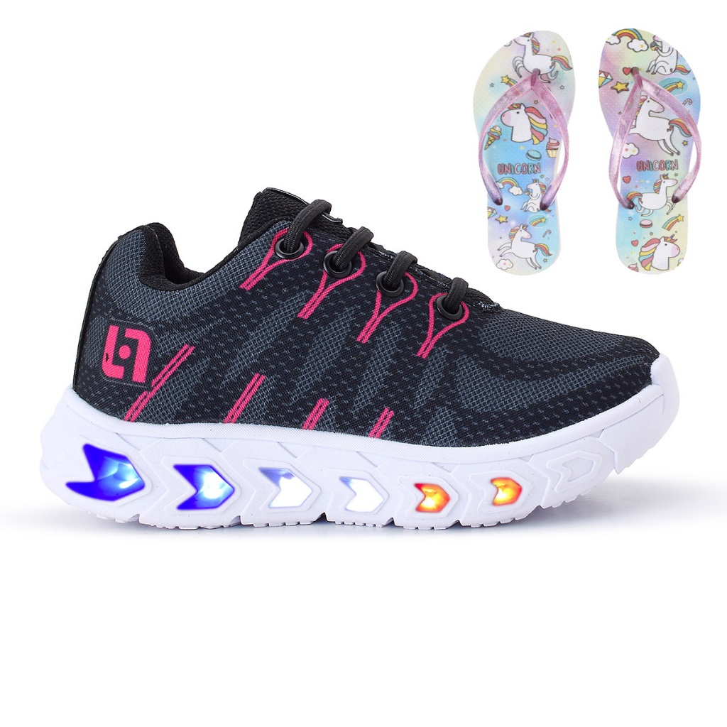 Tênis Infantil de Led Meninas Casual Escolar Luzinha + Chinelo em Oferta na Shopee