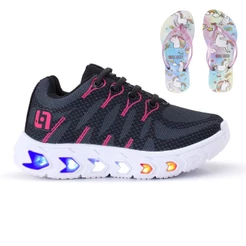 Tênis Infantil de Led Meninas Casual Escolar Luzinha + Chinelo